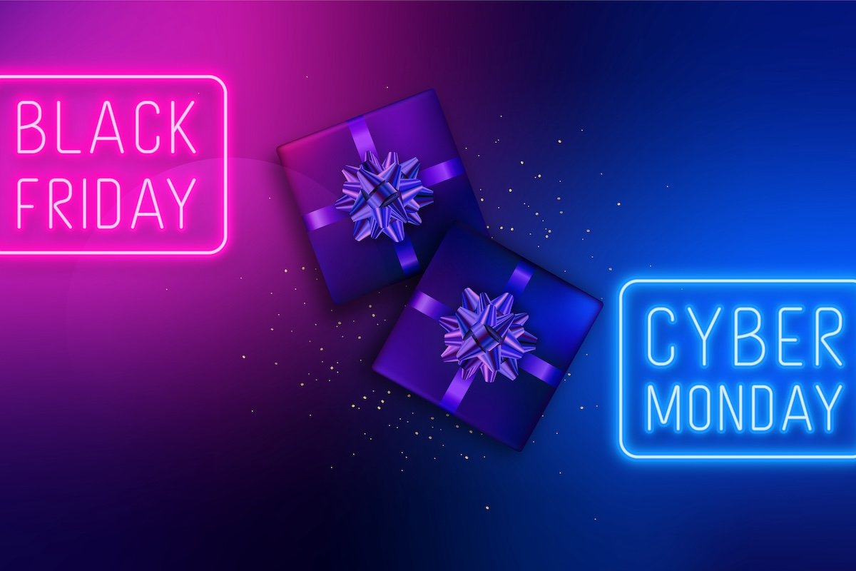 Black Friday and Cyber Monday Sale neon signboard. travel blog