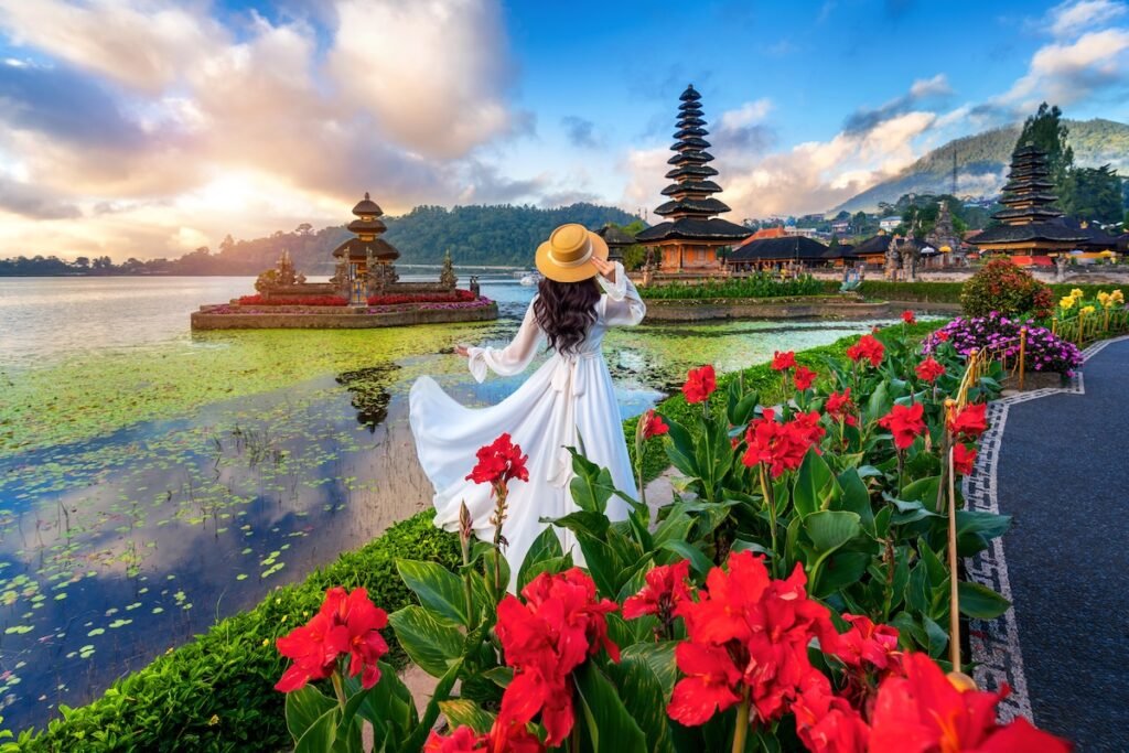 Tourist visiting at Pura ulun danu bratan temple in Bali, Indonesia. Asia, holiday
