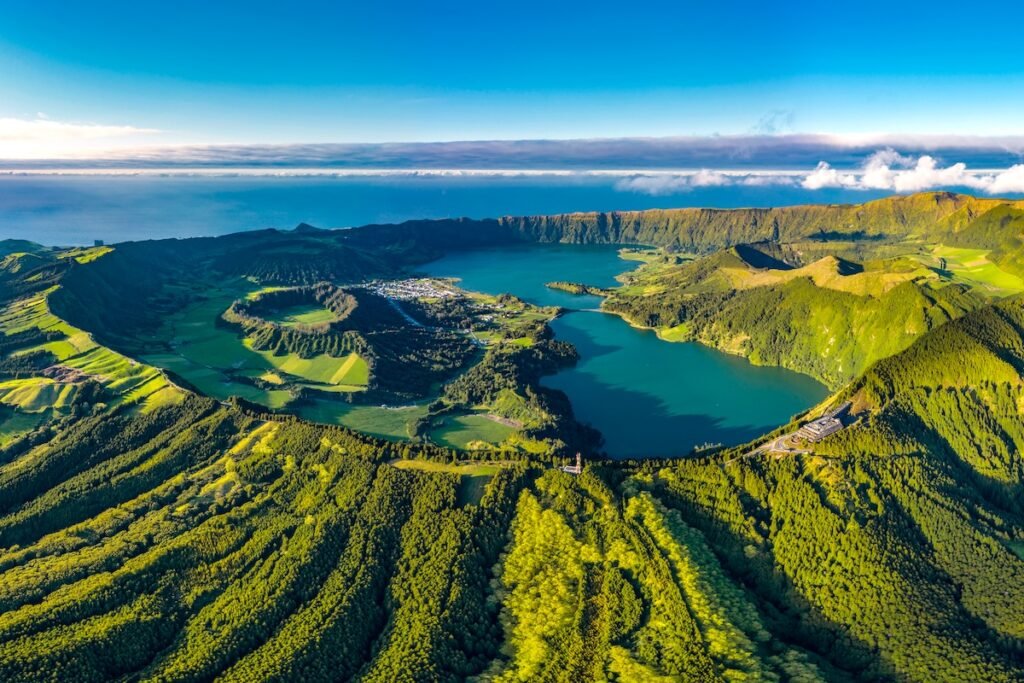 Azores Sao Miguel, Miradouro da Vista do Rei, Sete Cidades,, aerial drone view, Unveil Europe ’s Secrets: Best Travel Destinations to Visit in 2025