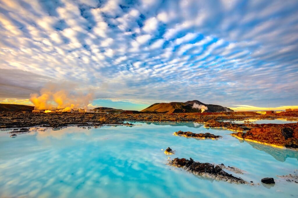 Amazing clouds and reflection at the Blue Lagoon in Iceland