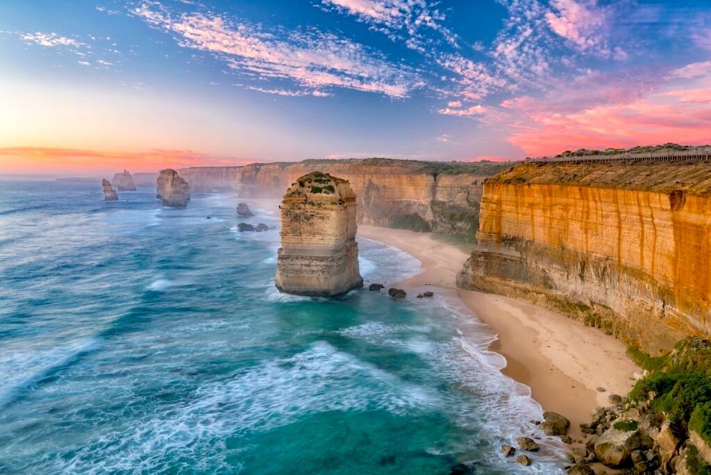 Sunset at the famous Twelve Apostles, Great Ocean Road, Victoria, Australia. Nikon D810. Converted from RAW.