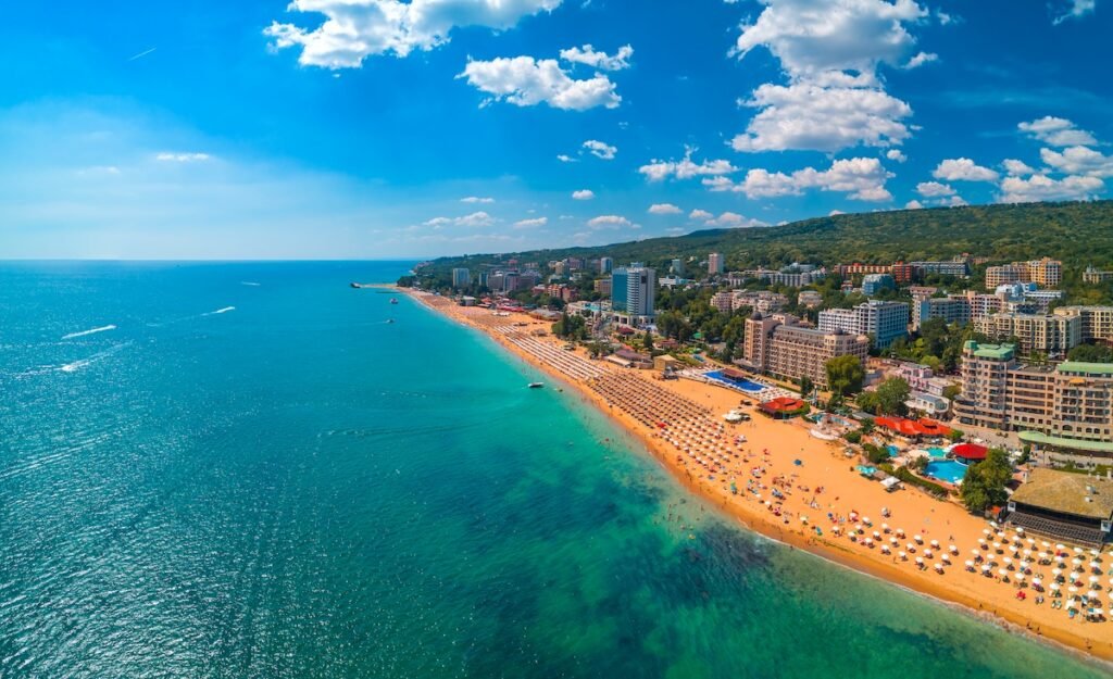 Aerial view of Golden Sands beach resort , Zlatni Piasacithe near Varna, Bulgaria Top 10 Cheap Places To Travel Now: Explore The World On A Budget #Part 1