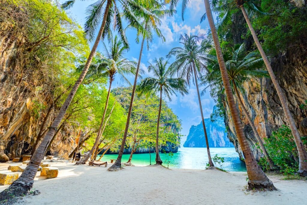 View beach with crystal emerald green sea nature scenic landscape Lao Lading beach island in Krabi Province , Famous place of South Thailand Asia summer holiday