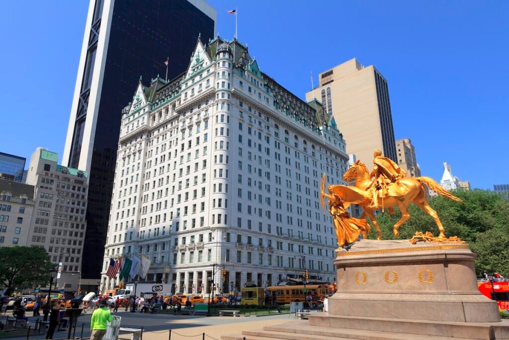 New York, NY, USA - May 25, 2016: Legendary Plaza hotel is a landmark 20-story luxury hotel and condominium apartment.