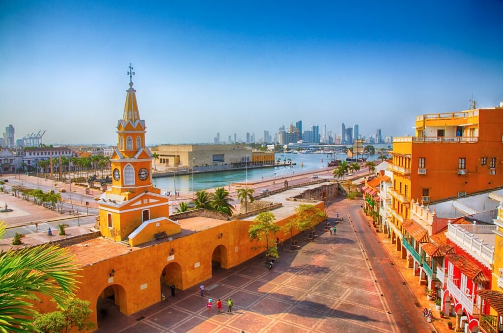Cartagena, Colombia - Workers start their day near the Clock Tower Gate in Cartagena's old city.