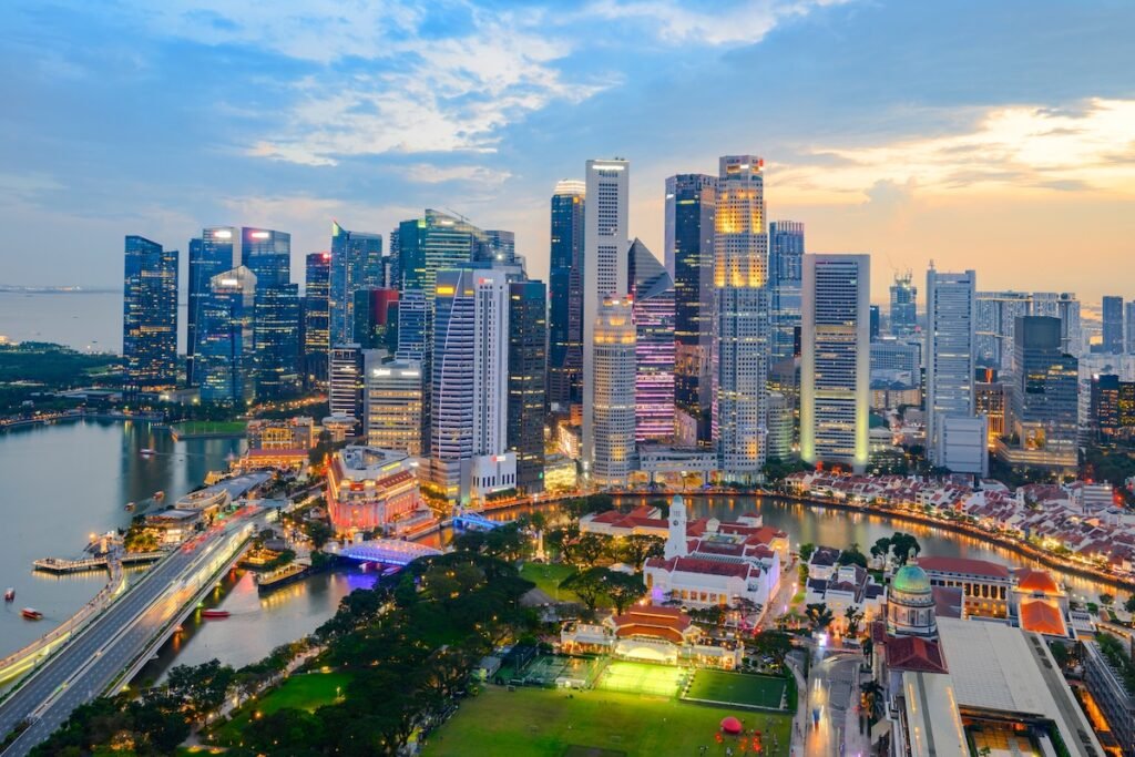 City Skyline at Marina Bay Singapore at Twilight
