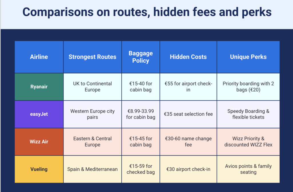 Comparisons on routes hidden fees and perks low-cost european flights