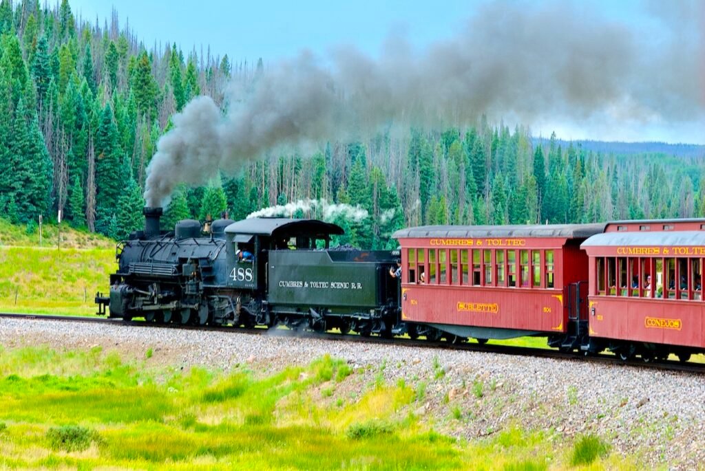 Cumbres & Toltec Scenic Railroad Antonito, Colorado, USA - The Cumbres & Toltec Scenic Railroad steam train travels from Antonito, Colorado, to Chama, New Mexico on a summer day.